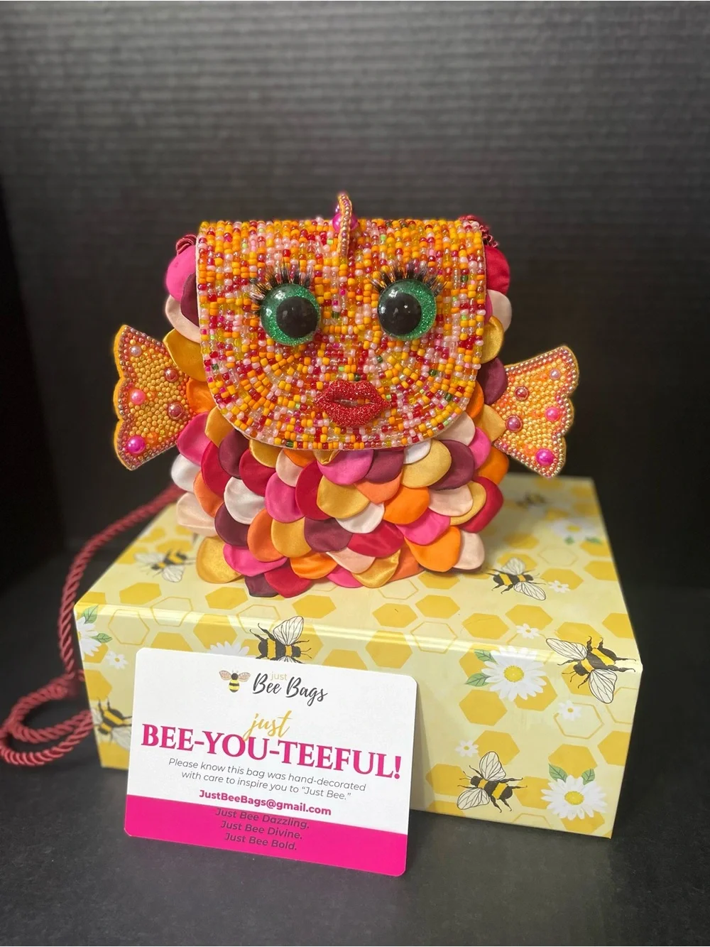Bee-You-Teeful Pink & Orange Beaded Crossbody Bag